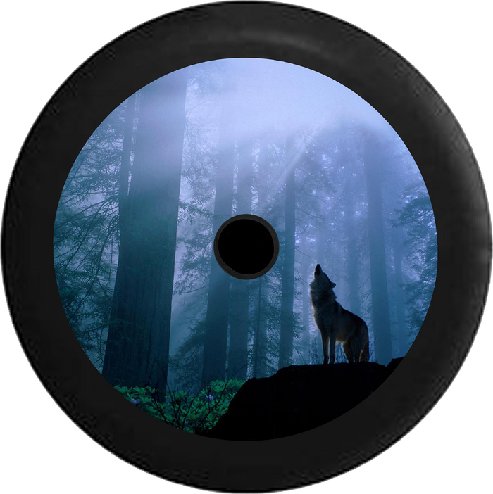 Jeep Wrangler JL Backup Camera Wolf Howling at the Moon Forest Lone Predator Jeep Camper Spare Tire Cover 35 inch R158
