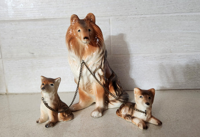 K.K Originals Ceramic Collie Dog Family