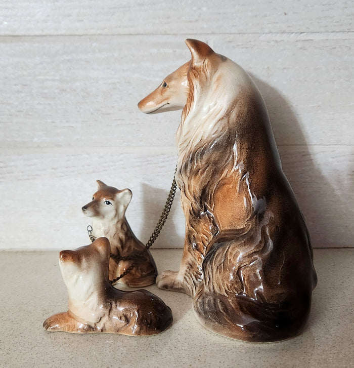 K.K Originals Ceramic Collie Dog Family