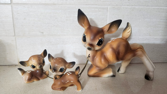 K.K. Originals Ceramic Deer Family Set - Doe & 2 Chain Fawns