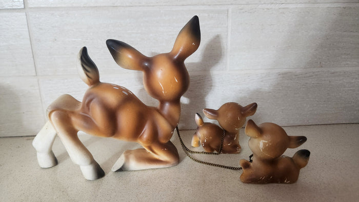 K.K. Originals Ceramic Deer Family Set - Doe & 2 Chain Fawns