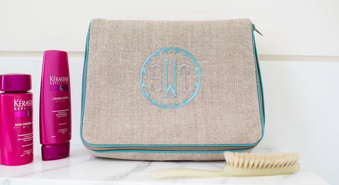 Kris Case, in linen or plastic-coated cotton, custom monogram, 11 in. by 9.5 in.