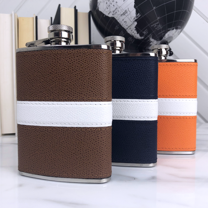 Leather Striped Flask, Custom