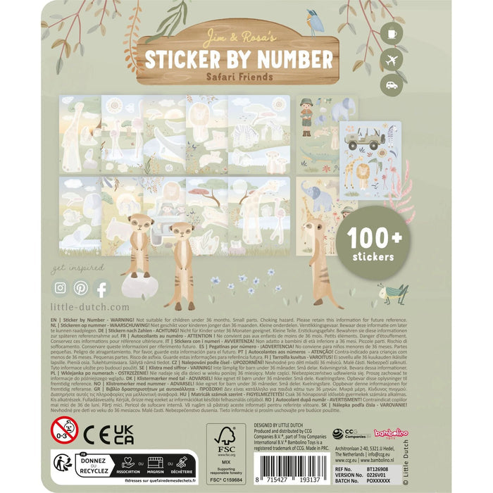 Little Dutch - Sticker Book by Numbers - Safari Friends Rosa