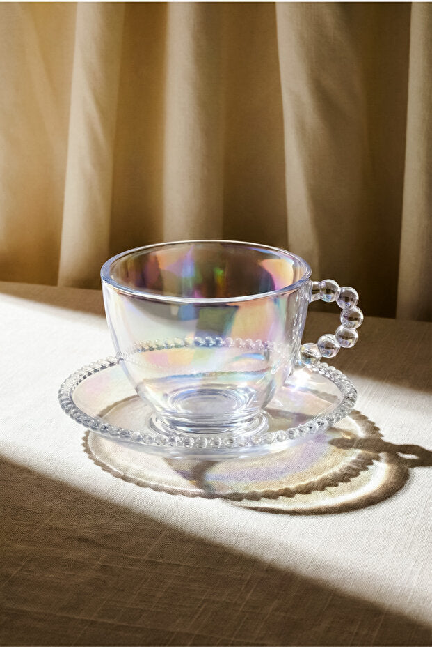 Luster Glass Tea Cup & Saucer Set - 6 Person, 200ml Capacity