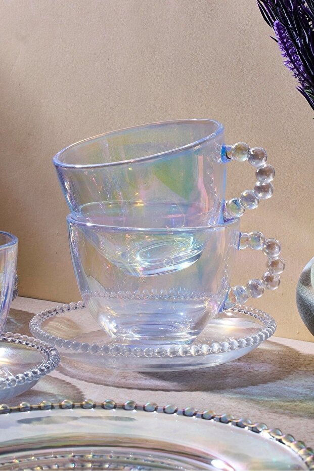 Luster Glass Tea Cup & Saucer Set - 6 Person, 200ml Capacity