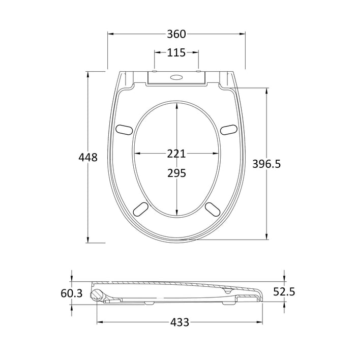 [BCTS006] Luxury Round Top Fix Soft Close - White - Technical Drawing
