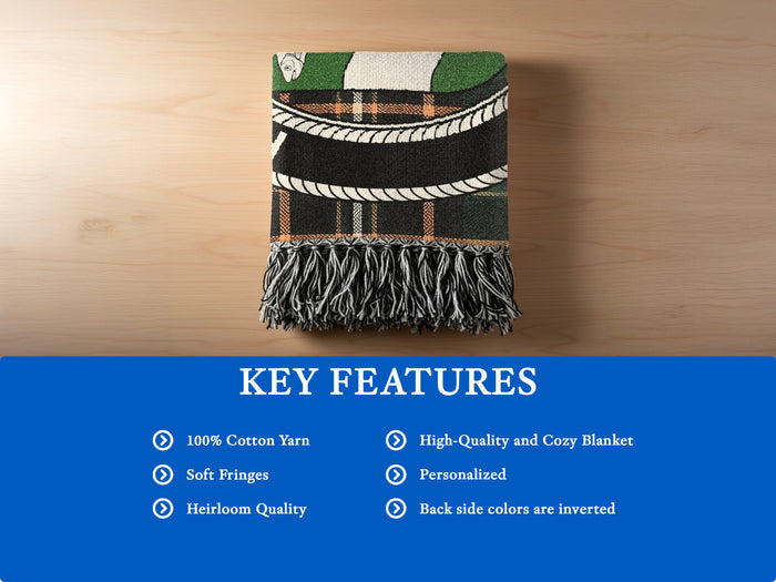 MacCabe cotton woven blanket detail with decorative fringed edges