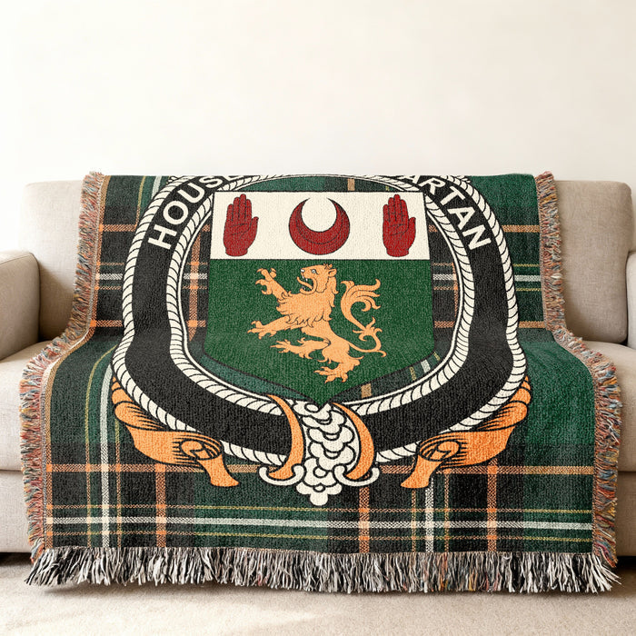 MacCartan Irish National Tartan woven blanket displayed on a sofa