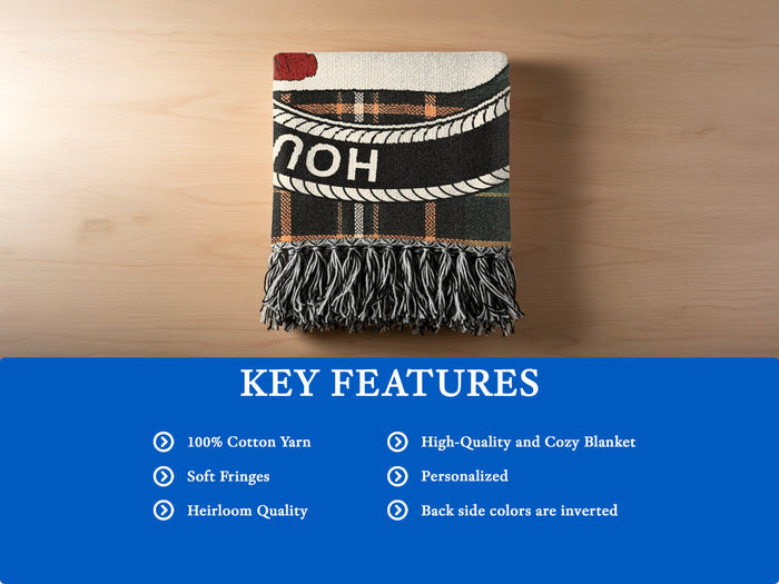 Maceoghegan cotton woven blanket detail with decorative fringed edges