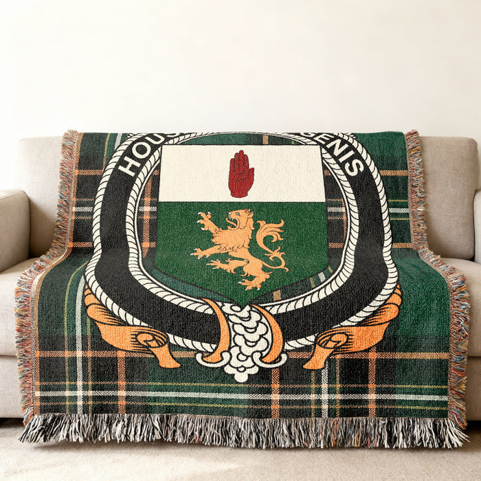MacGenis Irish National Tartan woven blanket displayed on a sofa