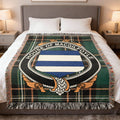MacGilfoyle Irish National Tartan woven blanket with family crest emblem