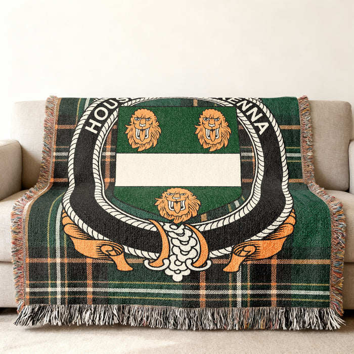 MacKenna Irish National Tartan woven blanket displayed on a sofa