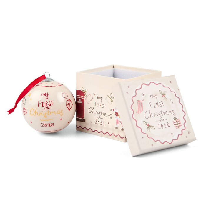 Mamas & Papas – Glass Christmas Bauble – My First Christmas 2026 Neutral