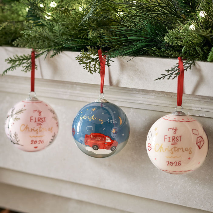 Mamas & Papas – Glass Christmas Bauble – My First Christmas 2026 Neutral