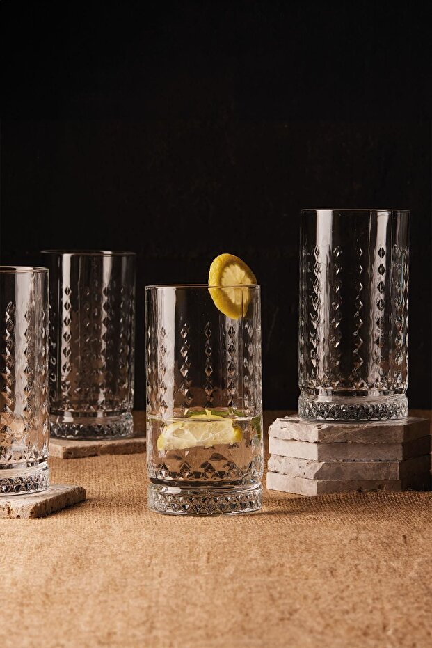 Marilyn Long Drinking Glasses - 450ml, Set of 4 with Diamond Texture