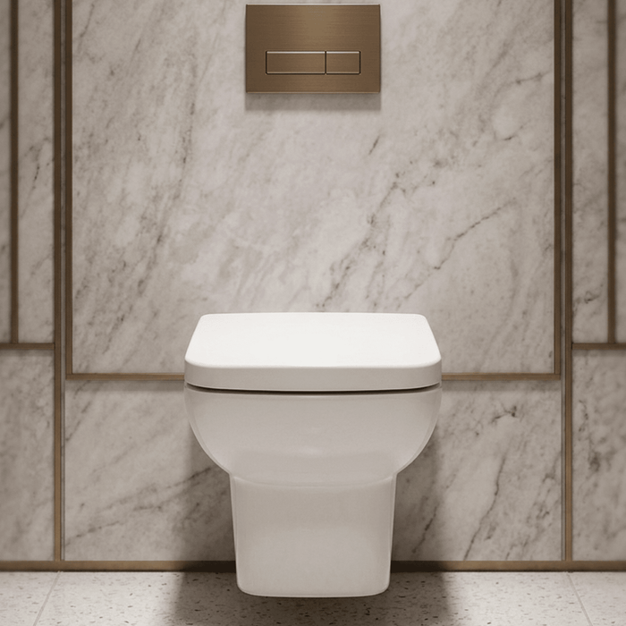 [BCAL005] Meaford Contemporary Square Wall Hung Toilet Pan and Soft Close Seat, 420 x 350 x 525mm - Silo
