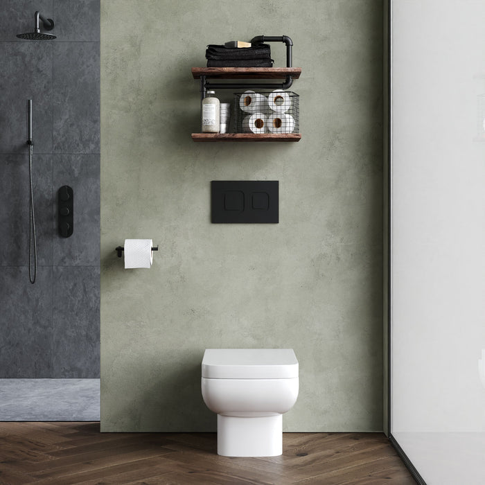 [BCAL005] Meaford Contemporary Square Wall Hung Toilet Pan and Soft Close Seat, 420 x 350 x 525mm - Lifestyle 1