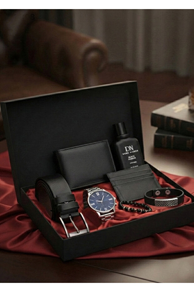 Men's 7-Piece Gift Set: Watch, Perfume, Belt, Wallet & Bracelets