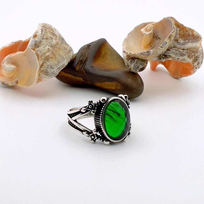Men's Handmade Turkish 925 Sterling Silver Green Emerald Statement Ring
