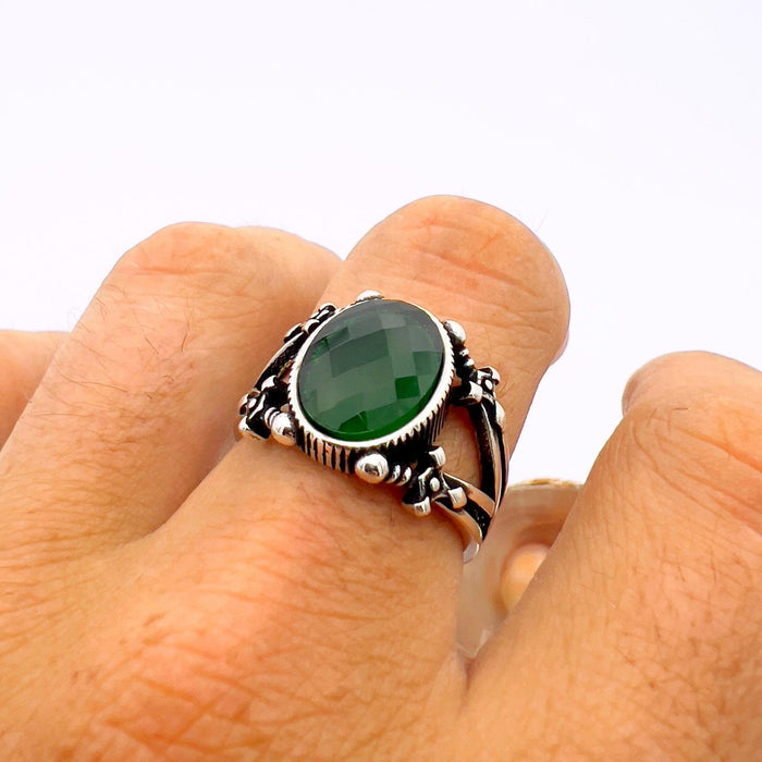 Men's Handmade Turkish 925 Sterling Silver Green Emerald Statement Ring