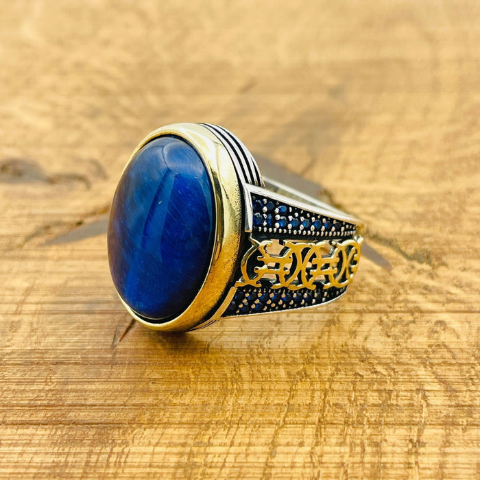 Men's Handmade Turkish 925 Sterling Silver Lapis Lazuli Signet Ring