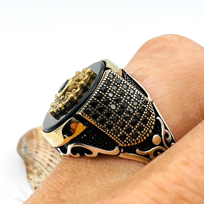 Men's Handmade Turkish Sterling Silver Onyx Ring | Authentic Artisan Craftsmanship Gift - TryAladdin