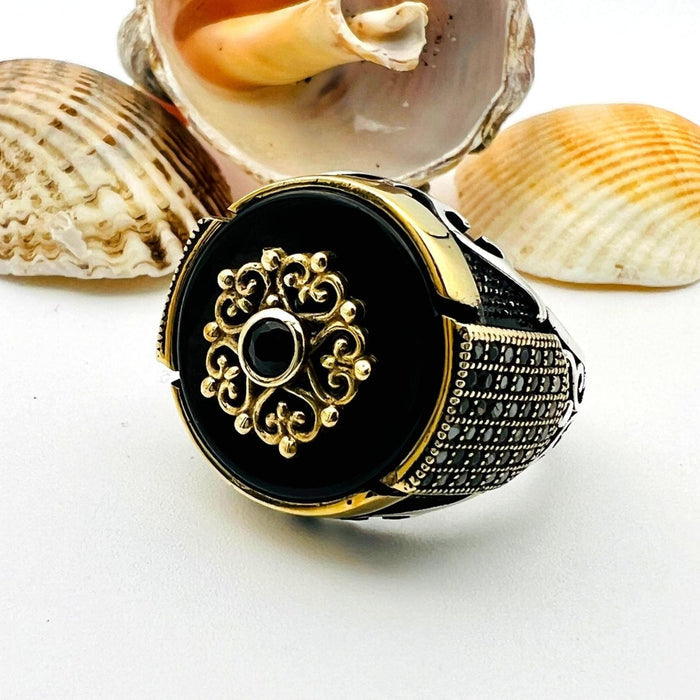 Men's Handmade Turkish Sterling Silver Onyx Ring | Authentic Artisan Craftsmanship Gift - TryAladdin