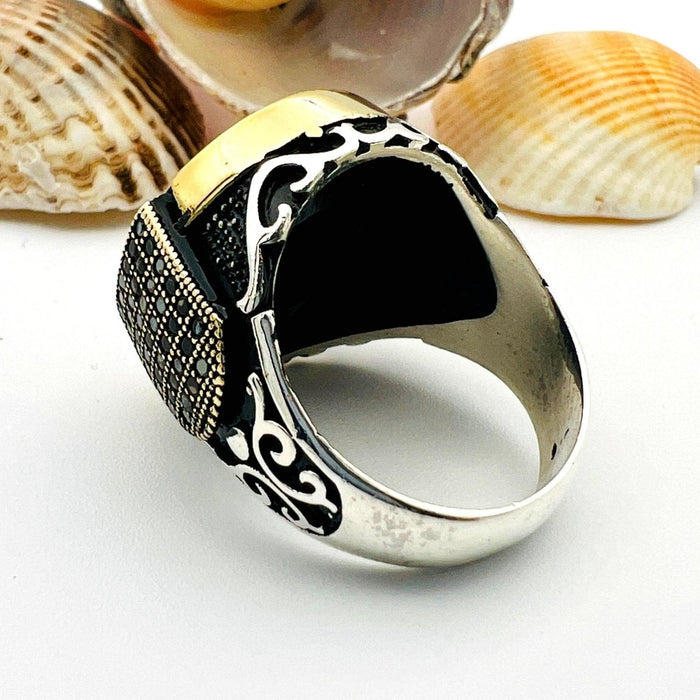 Men's Handmade Turkish Sterling Silver Onyx Ring | Authentic Artisan Craftsmanship Gift - TryAladdin