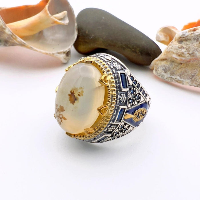Men's Handmade Turkish Sterling Silver Yemeni Aqeeq Agate Ring - TryAladdin