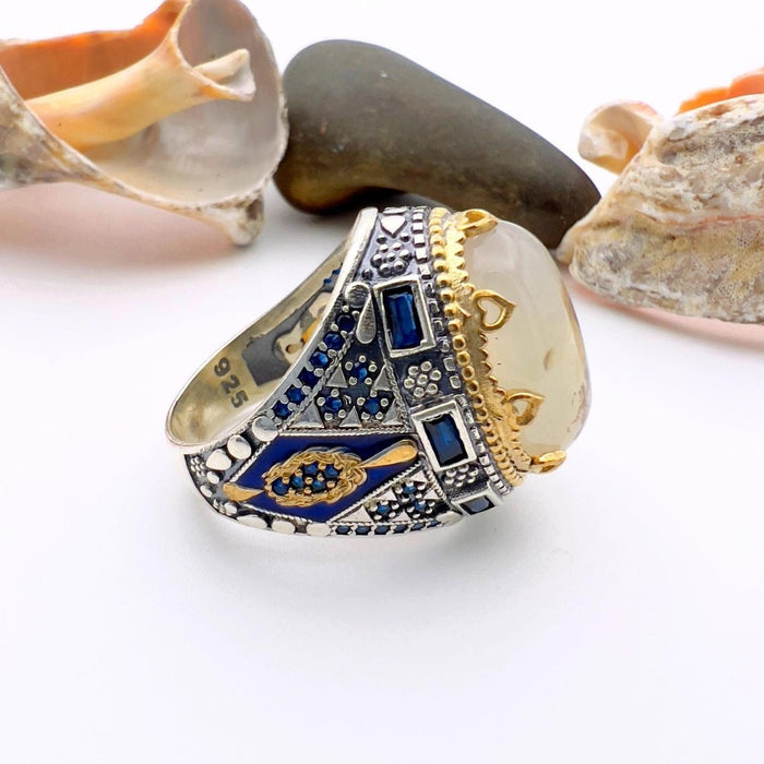 Men's Handmade Turkish Sterling Silver Yemeni Aqeeq Agate Ring - TryAladdin
