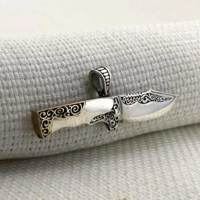 Men's Sterling Silver Ornate Folding Knife Pendant
