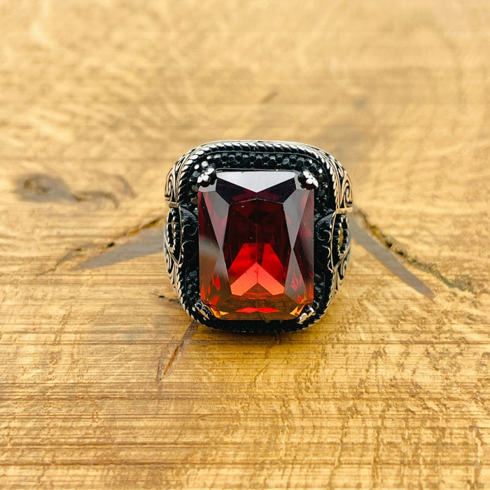 Men's Sterling Silver Ottoman Ruby Ring | Handmade Turkish Jewelry Gift
