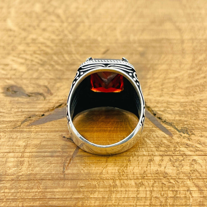 Men's Sterling Silver Ottoman Ruby Ring | Handmade Turkish Jewelry Gift