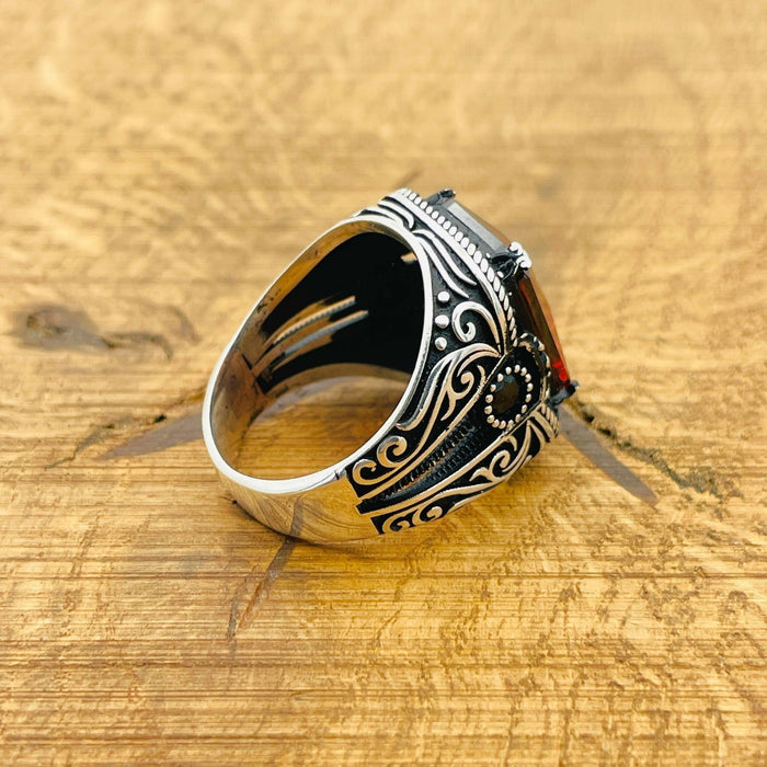 Men's Sterling Silver Ottoman Ruby Ring | Handmade Turkish Jewelry Gift