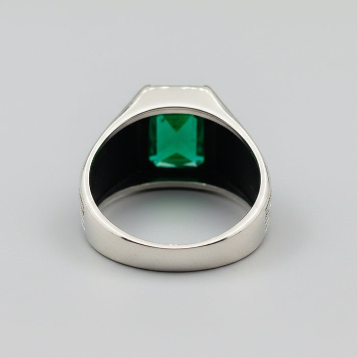 Men's Turkish Handmade 925 Sterling Silver Emerald Ring - Square Green Gemstone Jewelry Gift
