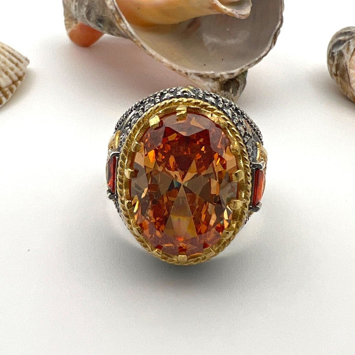 Men's Turkish Handmade 925 Sterling Silver Ring | Champagne Citrine Gemstone | Elegant Gift for Him - TryAladdin