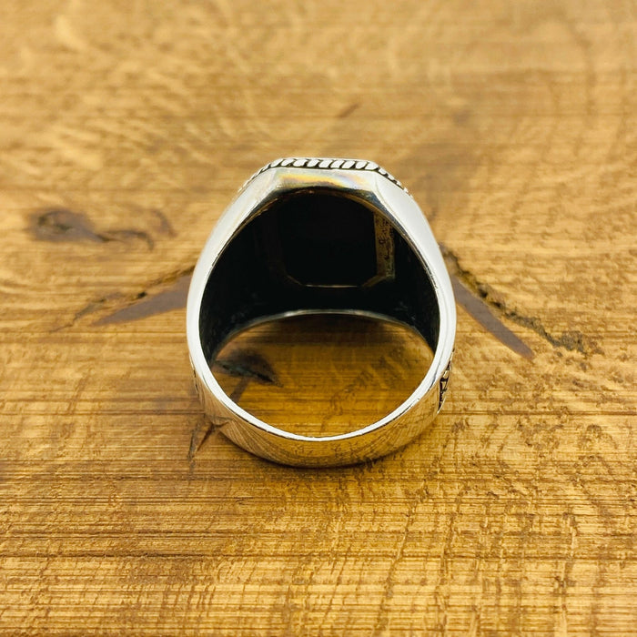 Men's Turkish Handmade 925 Sterling Silver Ring | Natural Black Onyx | Minimalist Square Design | Gift for Him