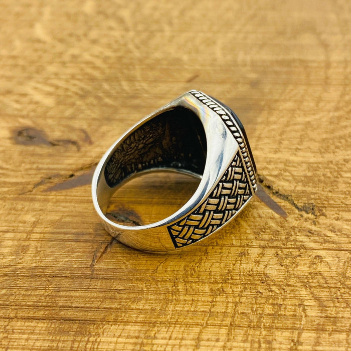 Men's Turkish Handmade 925 Sterling Silver Ring | Natural Black Onyx | Minimalist Square Design | Gift for Him