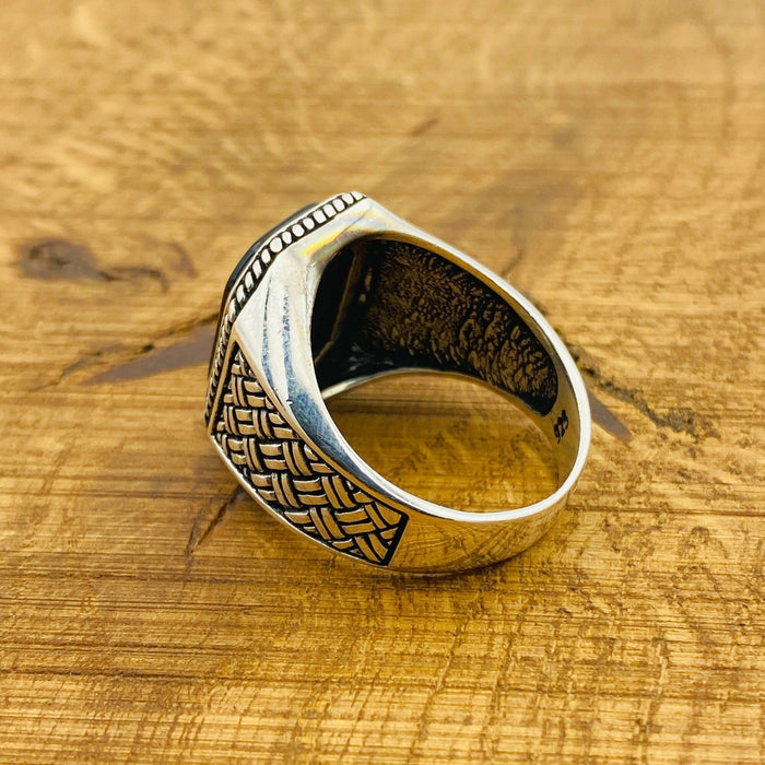 Men's Turkish Handmade 925 Sterling Silver Ring | Natural Black Onyx | Minimalist Square Design | Gift for Him