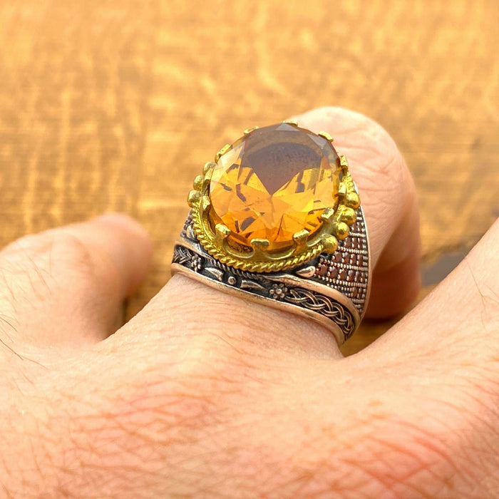 Men's Turkish Handmade Alexandrite Ring | Ottoman Style 925 Sterling Silver Color Change Gemstone