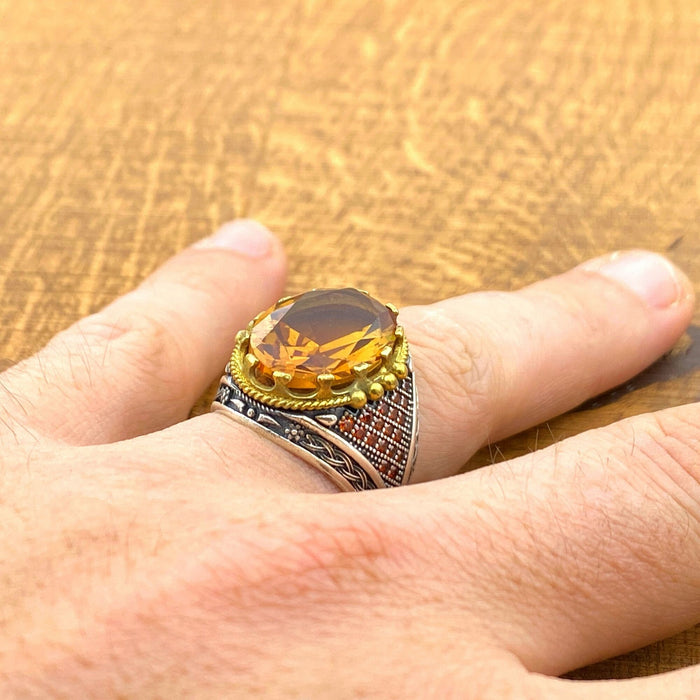 Men's Turkish Handmade Alexandrite Ring | Ottoman Style 925 Sterling Silver Color Change Gemstone