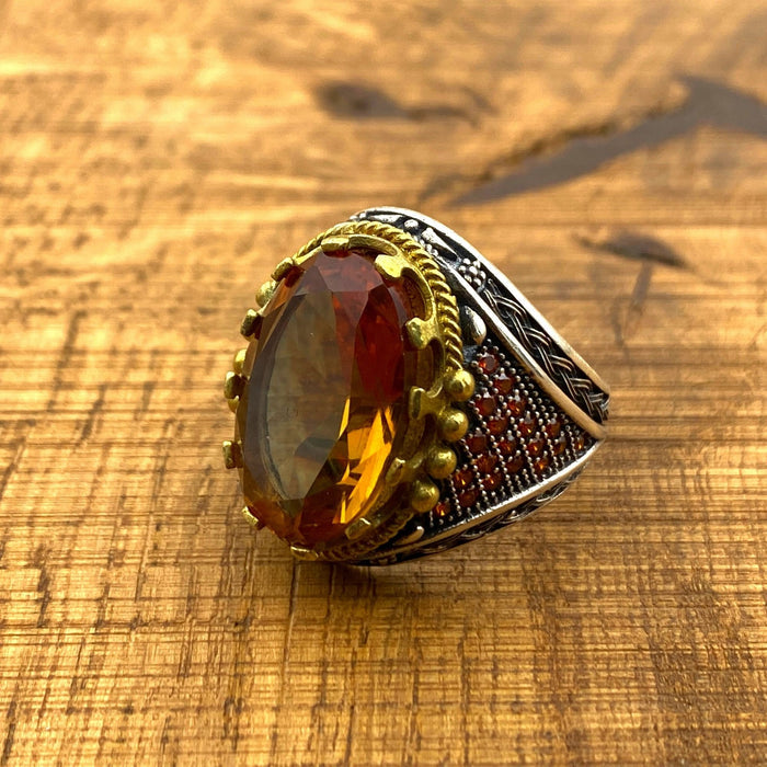 Men's Turkish Handmade Alexandrite Ring | Ottoman Style 925 Sterling Silver Color Change Gemstone