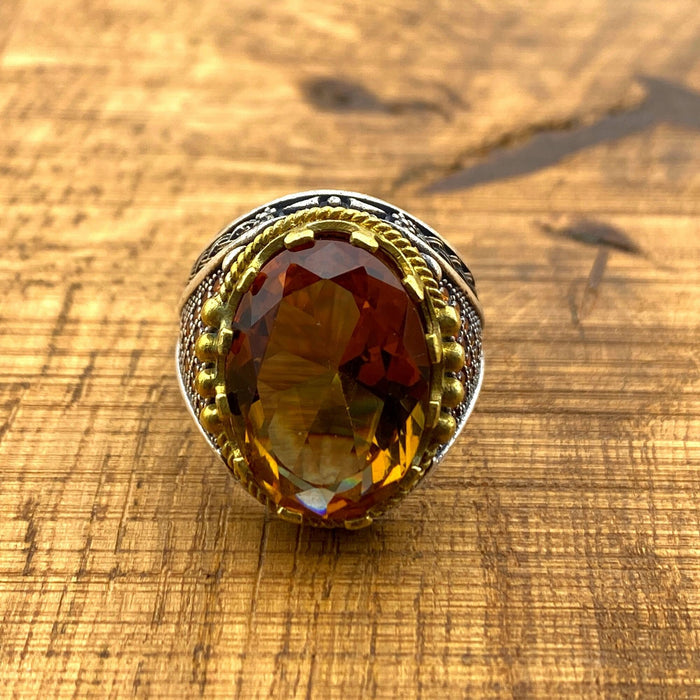 Men's Turkish Handmade Alexandrite Ring | Ottoman Style 925 Sterling Silver Color Change Gemstone