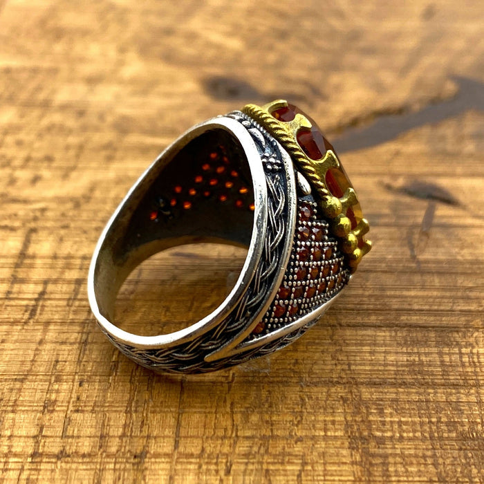 Men's Turkish Handmade Alexandrite Ring | Ottoman Style 925 Sterling Silver Color Change Gemstone