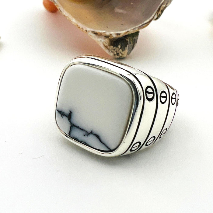 Men's White Turquoise Gemstone Silver Ring
