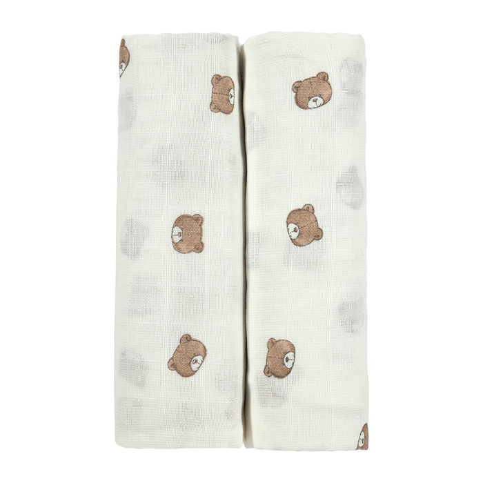 Meyco – Muslin Cloths 120x120cm (2 Pack) – Bear Multicolor