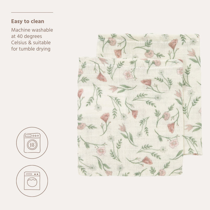 Meyco – Muslin Cloths Pre-Washed 20x17cm (2 Pack) – Flower Multicolour
