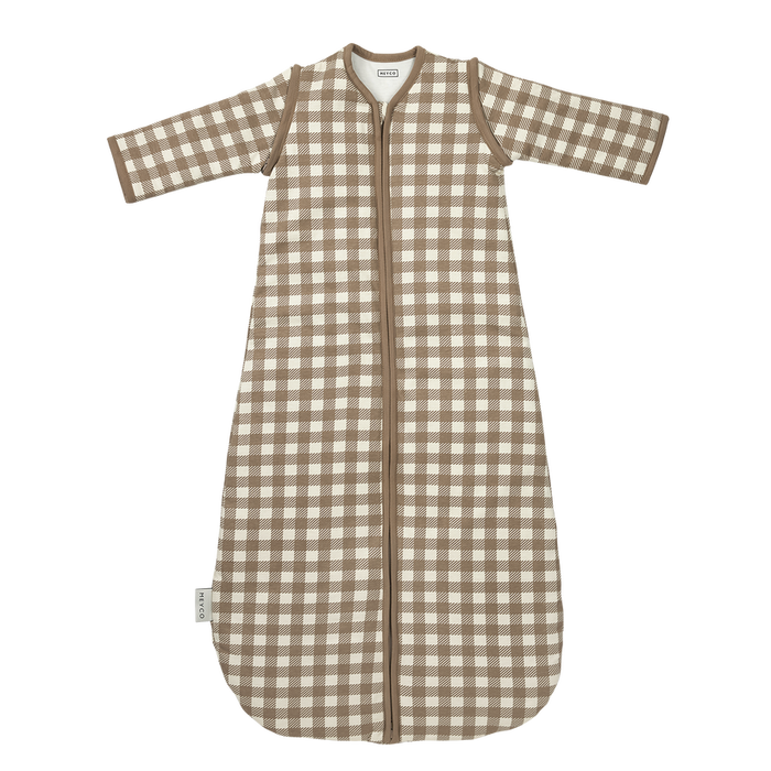 Meyco – Sleeping Bag with Detachable Sleeves Interlock Jersey – Vichy Square Dark Taupe