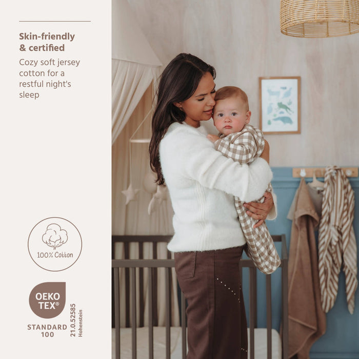 Meyco – Sleeping Bag with Detachable Sleeves Interlock Jersey – Vichy Square Dark Taupe